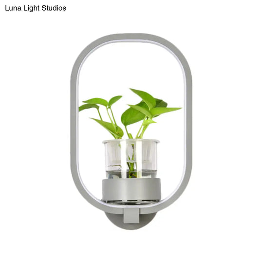 Macaron Metal Led Wall Sconce With Plant Pot For Bedroom - Grey/Yellow/Blue