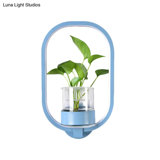 Macaron Metal Led Wall Sconce With Plant Pot For Bedroom - Grey/Yellow/Blue