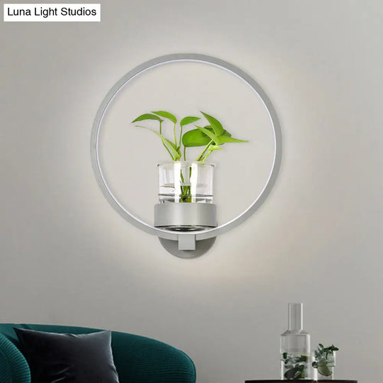 Macaron Metal Led Wall Sconce With Plant Pot For Bedroom - Grey/Yellow/Blue