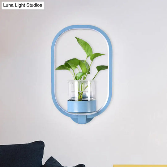 Macaron Metal Led Wall Sconce With Plant Pot For Bedroom - Grey/Yellow/Blue