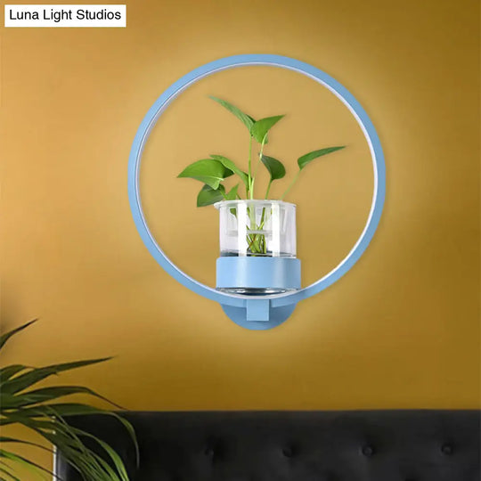 Macaron Metal Led Wall Sconce With Plant Pot For Bedroom - Grey/Yellow/Blue