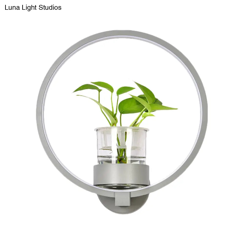 Macaron Metal Led Wall Sconce With Plant Pot For Bedroom - Grey/Yellow/Blue