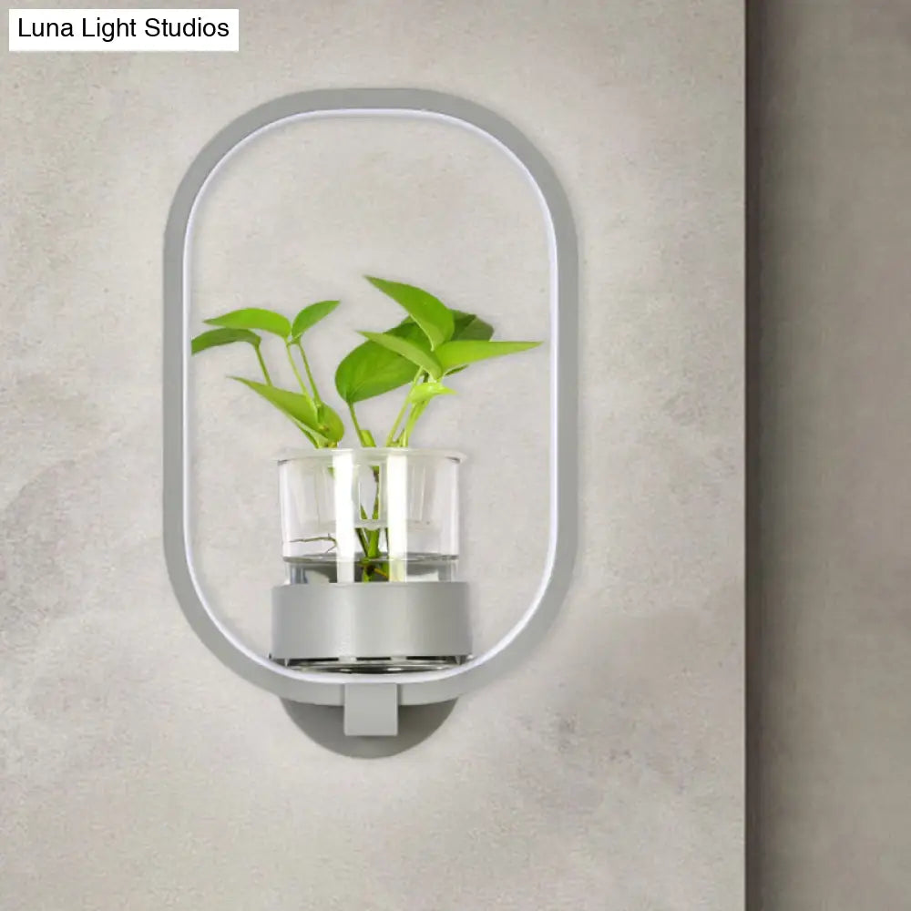 Macaron Metal Led Wall Sconce With Plant Pot For Bedroom - Grey/Yellow/Blue