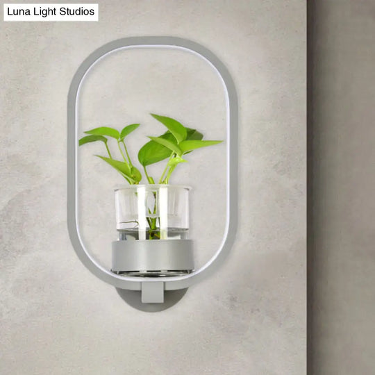 Macaron Metal Led Wall Sconce With Plant Pot For Bedroom - Grey/Yellow/Blue