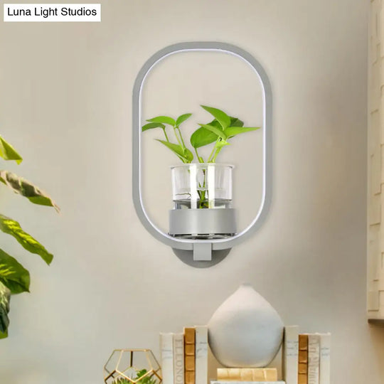 Macaron Metal Led Wall Sconce With Plant Pot For Bedroom - Grey/Yellow/Blue