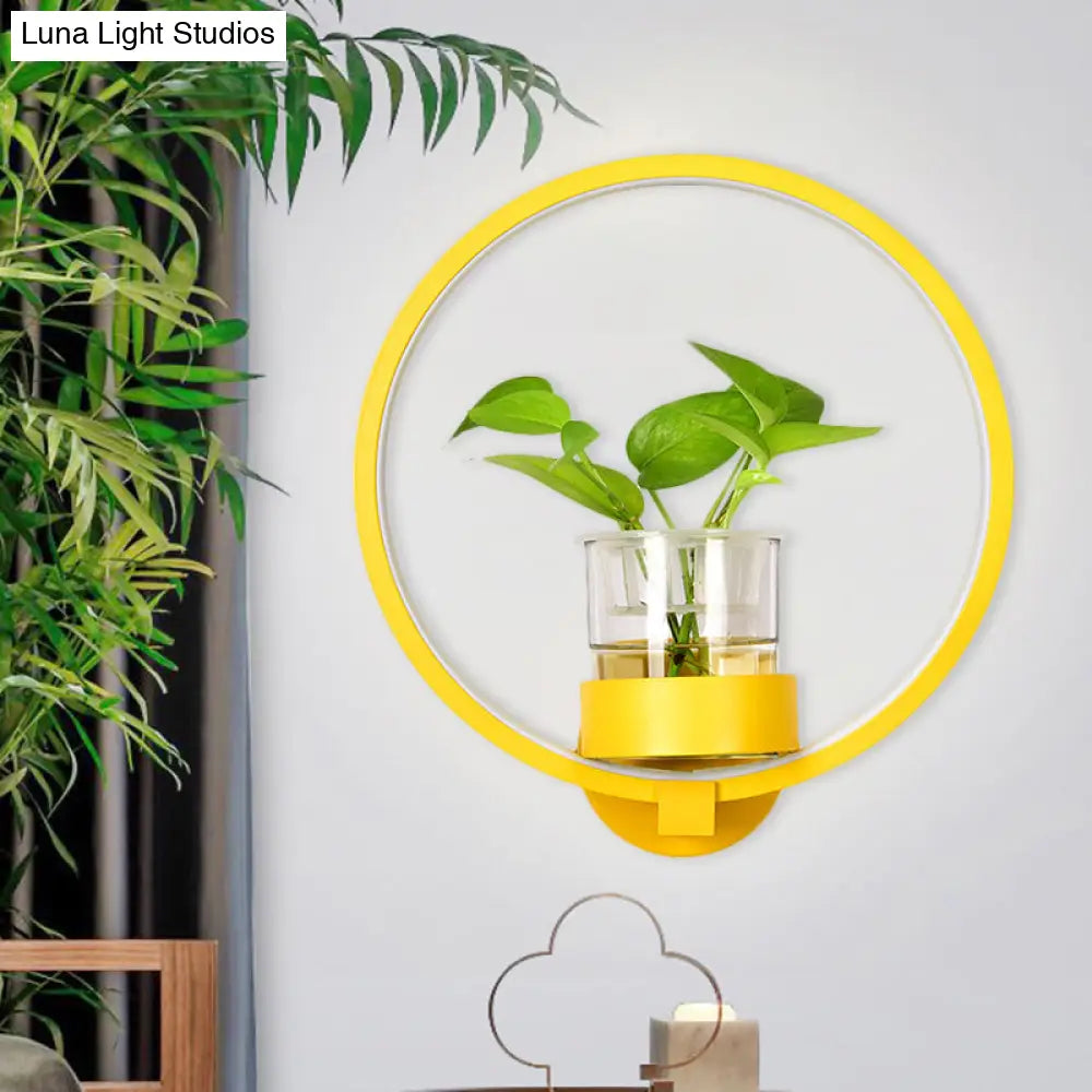 Macaron Metal Led Wall Sconce With Plant Pot For Bedroom - Grey/Yellow/Blue