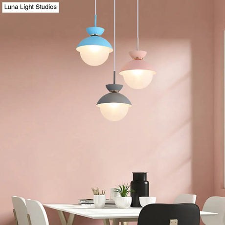 Macaron Metal Pendant Lighting - Flared Design 1-Light Gray/Blue/Pink Dining Room Ceiling Light