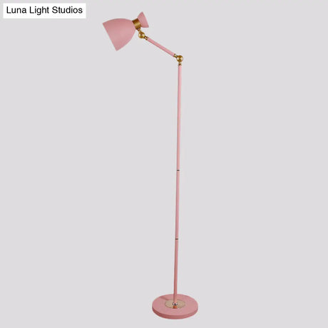 Macaron Metallic Flare Floor Lamp: Wide Rotatable Arm 1 Light Black/Pink/White