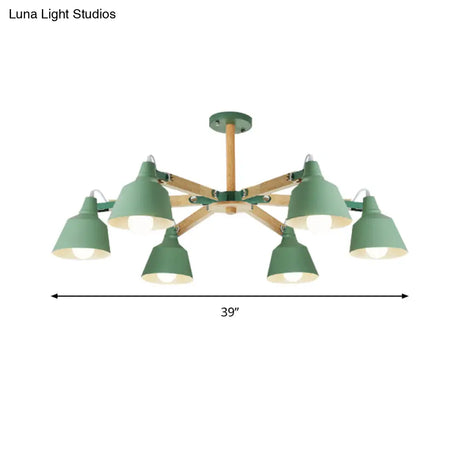Macaron Multi-Head Metal Bucket Chandelier: Playful Hanging Light For Kindergarten