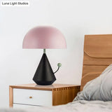 Macaron Nightstand Lamp: Hemisphere Shape Metal 1-Bulb Blue/Pink Book Reading Light