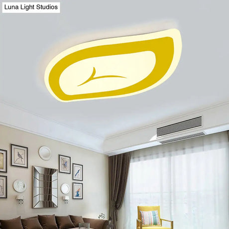 Macaron Nursing Room Led Ceiling Light Fixture - Flush Mount Acrylic Leaf Design