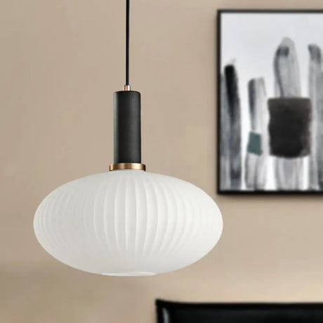 Macaron Pendant Light: Black/Pink/Blue Cylinder/Oval/Drum White Glass Shade 5’/8’/12’ Wide