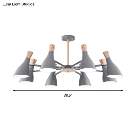 Macaron Pendant Light: Bottle Shape Chandelier For Living Room - 8 Bulbs Metal Finish