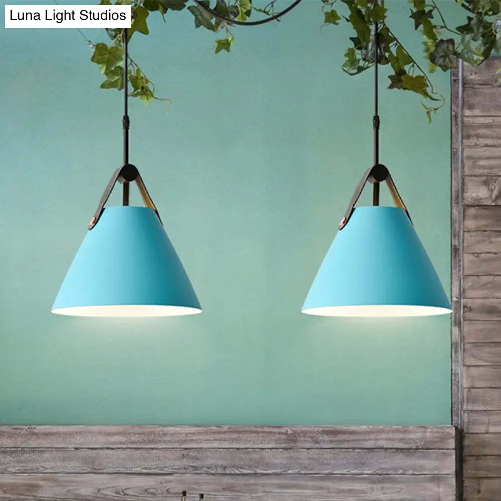 Macaron Pendant Light Kit - Aluminum 1-Head Truncated Cone Snack Bar Hanging Fixture In