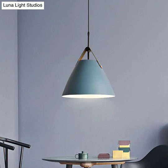 Macaron Pendant Light Kit - Aluminum 1-Head Truncated Cone Snack Bar Hanging Fixture In