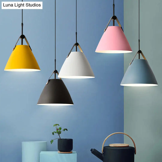 Macaron Pendant Light Kit - Aluminum 1-Head Truncated Cone Snack Bar Hanging Fixture In