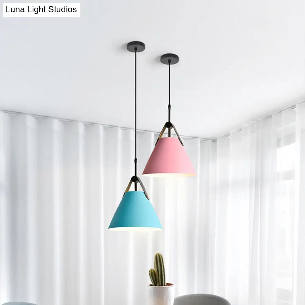 Macaron Pendant Light Kit - Aluminum 1-Head Truncated Cone Snack Bar Hanging Fixture In