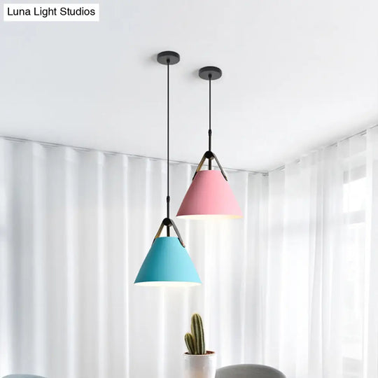 Macaron Pendant Light Kit - Aluminum 1-Head Truncated Cone Snack Bar Hanging Fixture In