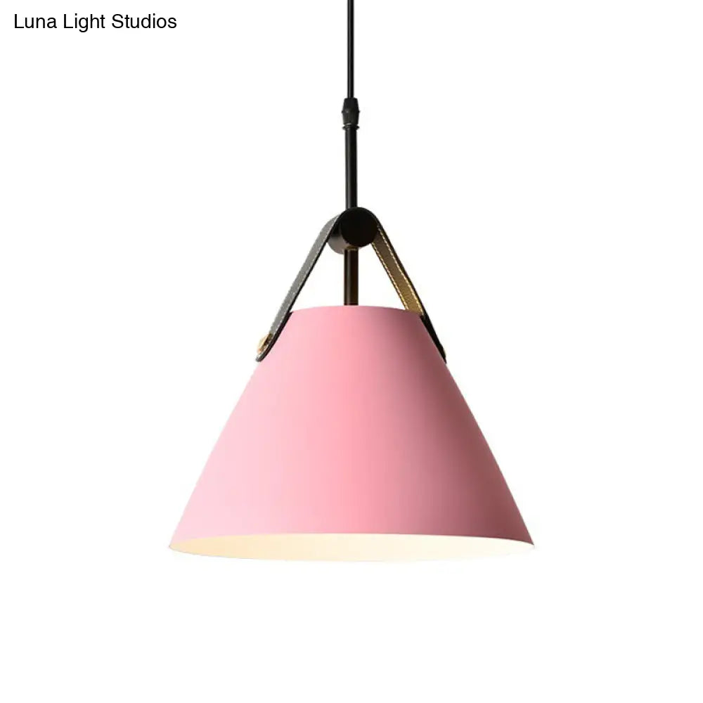 Macaron Pendant Light Kit - Aluminum 1-Head Truncated Cone Snack Bar Hanging Fixture In
