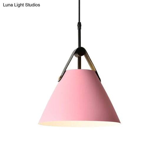 Macaron Pendant Light Kit - Aluminum 1-Head Truncated Cone Snack Bar Hanging Fixture In