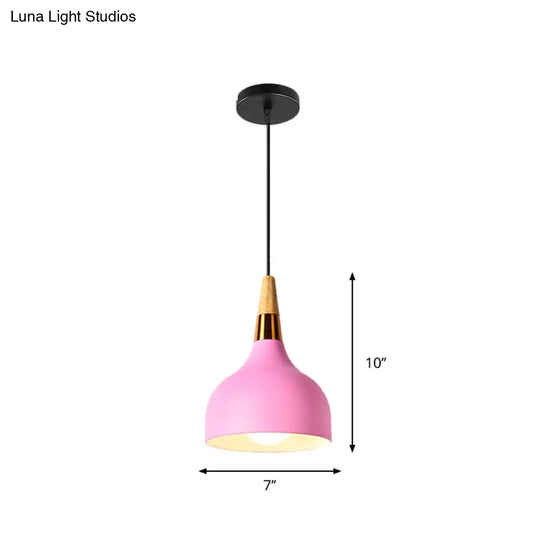 Macaron Pink Drop Pendant Light With Metal Shade - Ideal For Kitchen Dinette