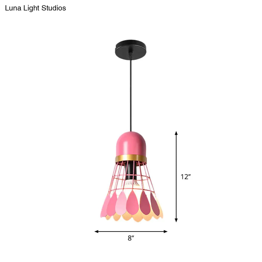 Macaron Pink Drop Pendant Light With Metal Shade - Ideal For Kitchen Dinette