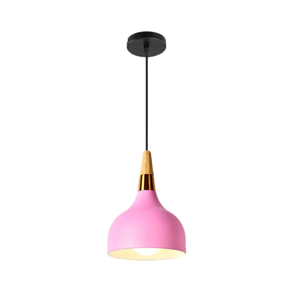 Macaron Pink Drop Pendant Light With Metal Shade - Ideal For Kitchen Dinette / Oval