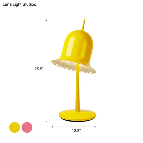 Macaron Pink/Yellow Night Light Table Lamp - Single Bedroom With Metal Bell Shade