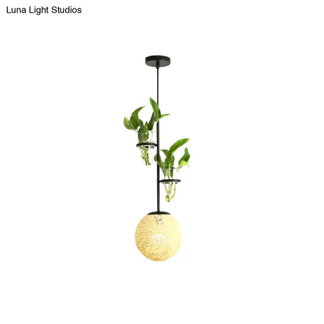 Macaron Rattan Globe Pendant Light With Plant Pot - Beige/Red/Pink