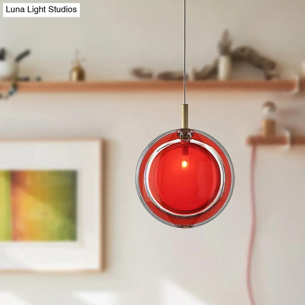 Macaron Red Glass Hanging Lamp Kit - Stylish Bedroom Pendant Light Fixture
