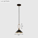 Macaron Single-Bulb Pendant Light With Conical Metal Shade And Oval Ring For Ceiling