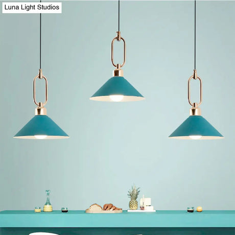Macaron Single-Bulb Pendant Light With Conical Metal Shade And Oval Ring For Ceiling