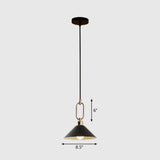 Macaron Single-Bulb Pendant Light With Conical Metal Shade And Oval Ring For Ceiling Black