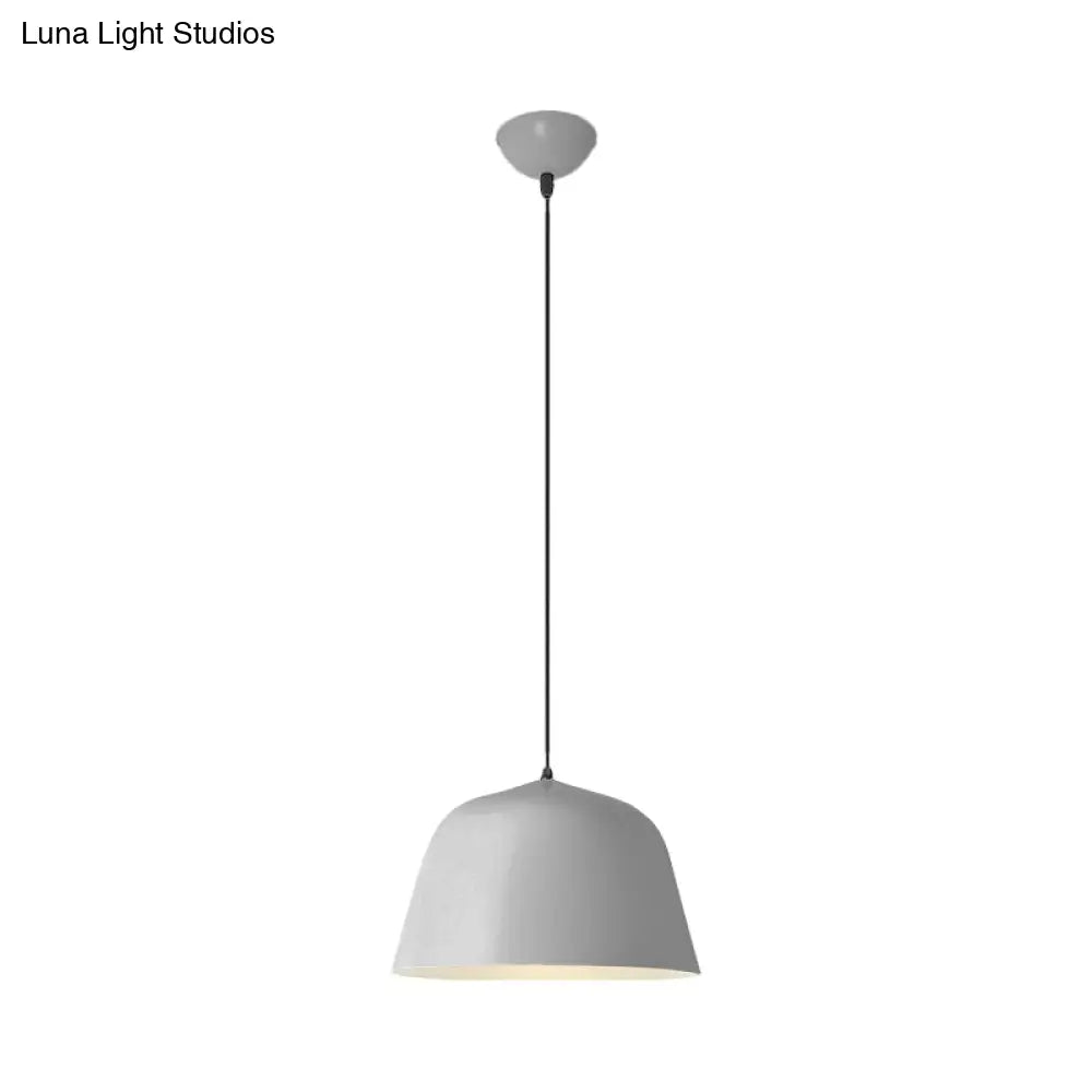Macaron Single-Bulb Pendant Light With Pink/Grey/Green Bowl Shade Iron Finish | 10/12.5 Width