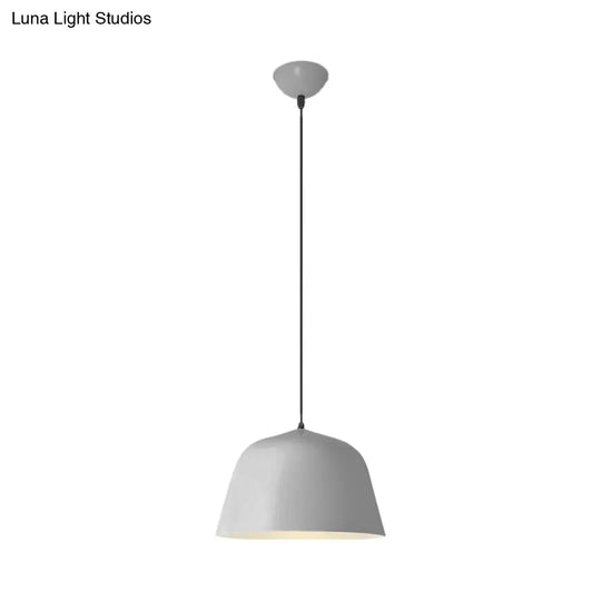 Macaron Single-Bulb Pendant Light With Pink/Grey/Green Bowl Shade Iron Finish | 10/12.5 Width