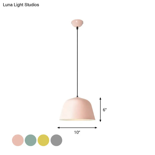 Macaron Single-Bulb Pendant Light With Pink/Grey/Green Bowl Shade Iron Finish | 10/12.5 Width
