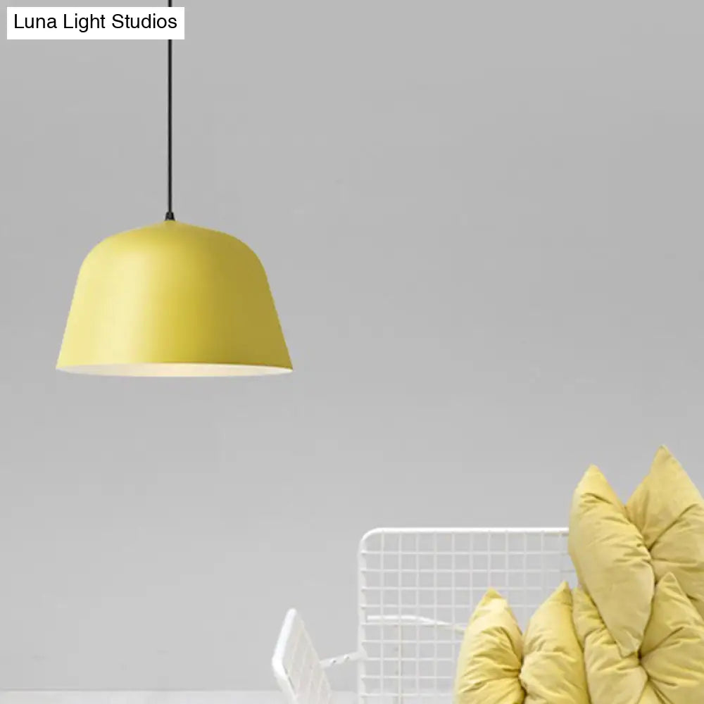 Macaron Single-Bulb Pendant Light With Pink/Grey/Green Bowl Shade Iron Finish | 10/12.5 Width
