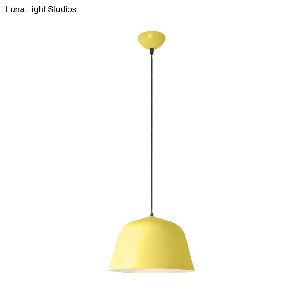 Macaron Single-Bulb Pendant Light With Pink/Grey/Green Bowl Shade Iron Finish | 10/12.5 Width