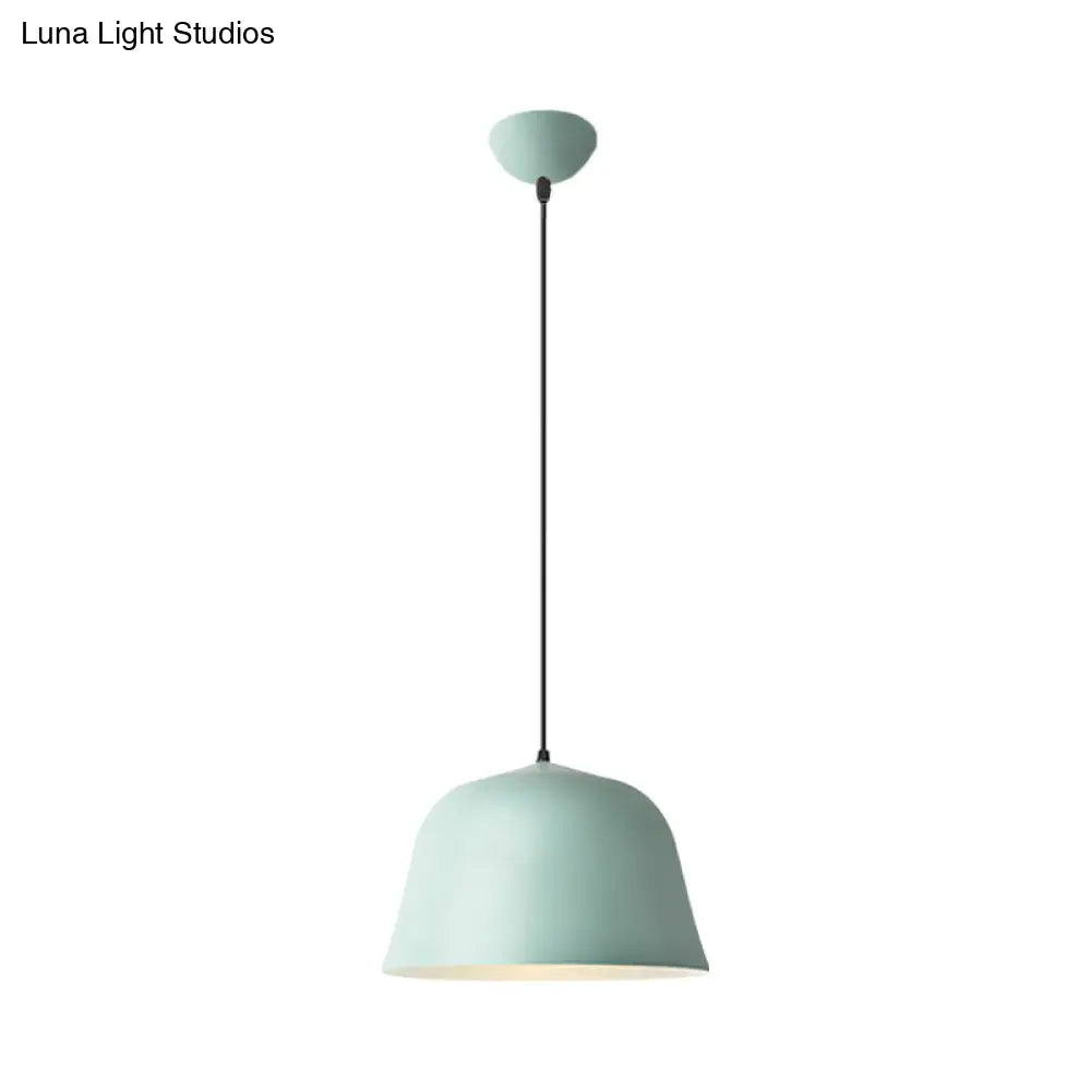 Macaron Single-Bulb Pendant Light With Pink/Grey/Green Bowl Shade Iron Finish | 10/12.5 Width