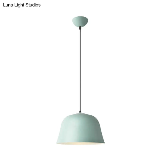 Macaron Single-Bulb Pendant Light With Pink/Grey/Green Bowl Shade Iron Finish | 10/12.5 Width