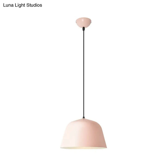 Macaron Single-Bulb Pendant Light With Pink/Grey/Green Bowl Shade Iron Finish | 10/12.5 Width