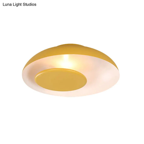 Macaron Single Iron Flush Mount Ceiling Light With Colorful Wide Bowl Design And Cover -