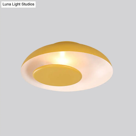 Macaron Single Iron Flush Mount Ceiling Light With Colorful Wide Bowl Design And Cover -