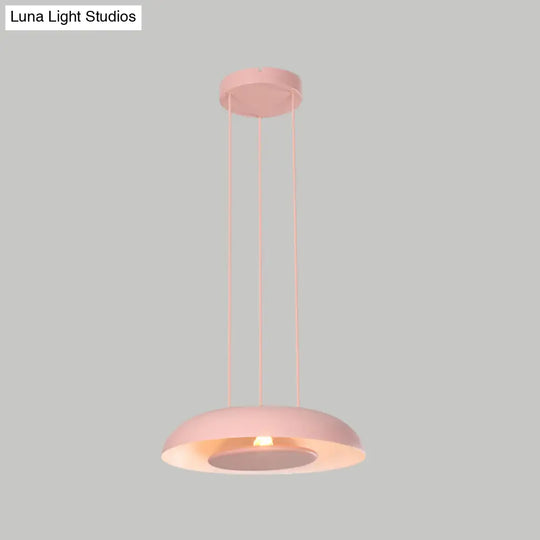 Macaron Pendant Lamp: Pink/Blue/Green Single Iron Hanging Light With Disc Bottom Perfect Over Table
