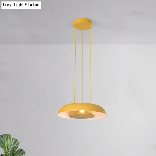 Macaron Pendant Lamp: Pink/Blue/Green Single Iron Hanging Light With Disc Bottom Perfect Over Table