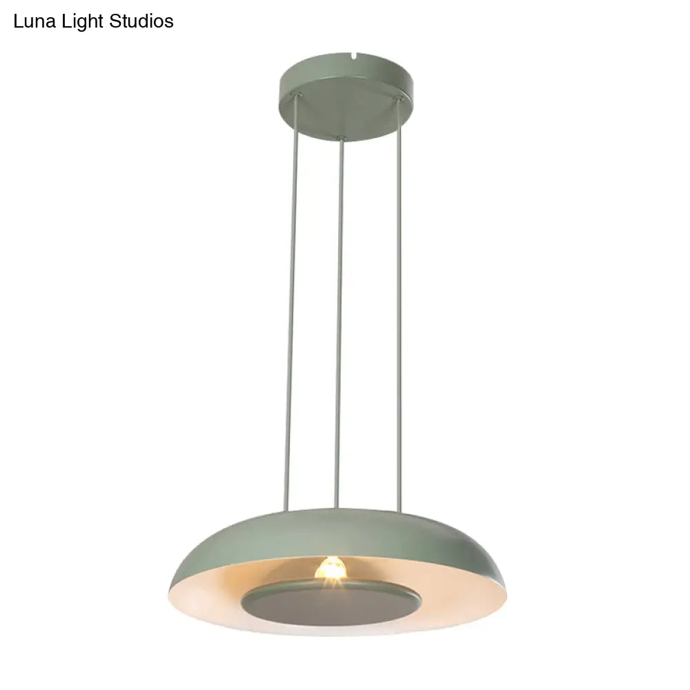 Macaron Single Iron Pendant Lamp With Disc Bottom - Pink/Blue/Green