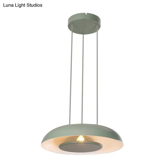 Macaron Single Iron Pendant Lamp With Disc Bottom - Pink/Blue/Green