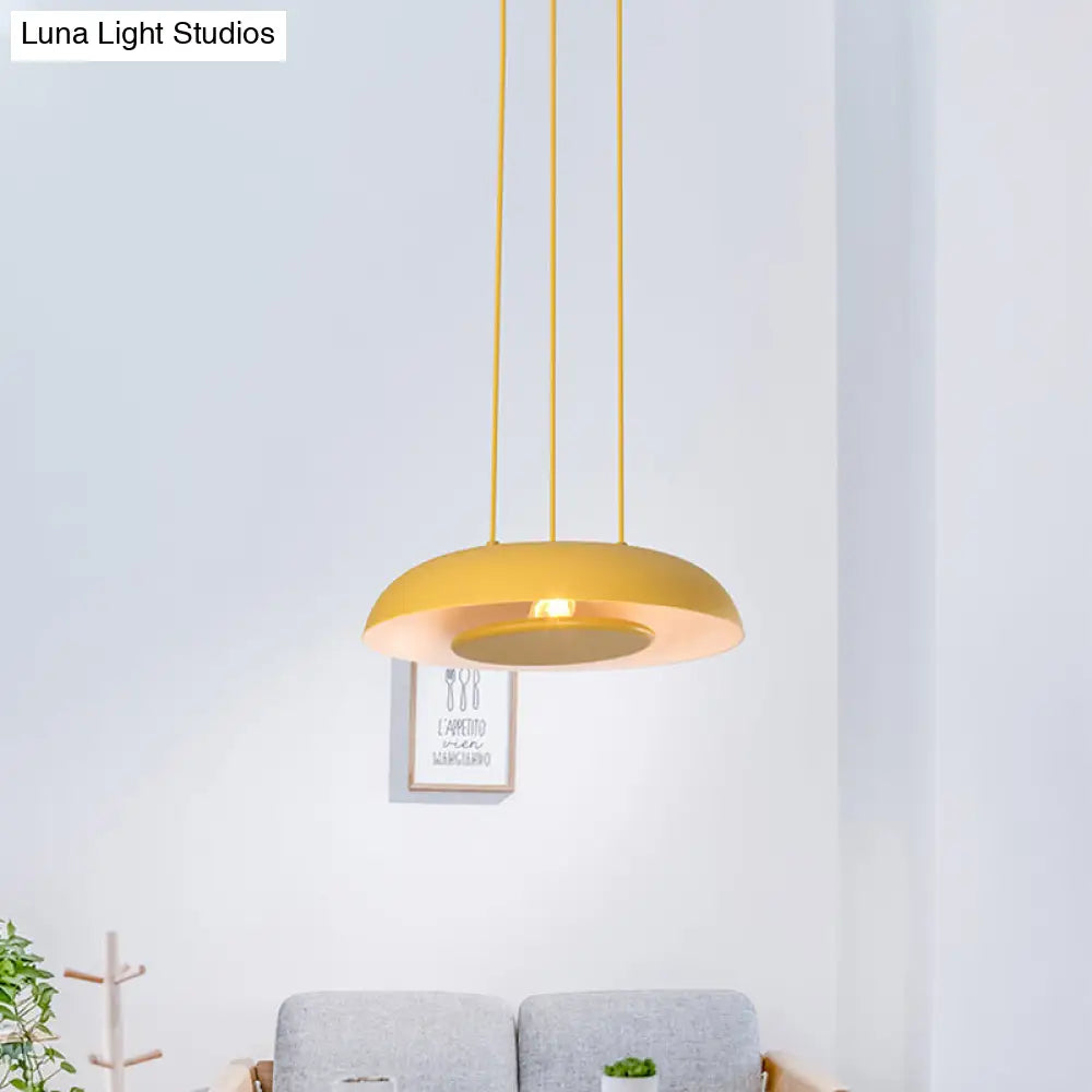 Macaron Pendant Lamp: Pink/Blue/Green Single Iron Hanging Light With Disc Bottom Perfect Over Table