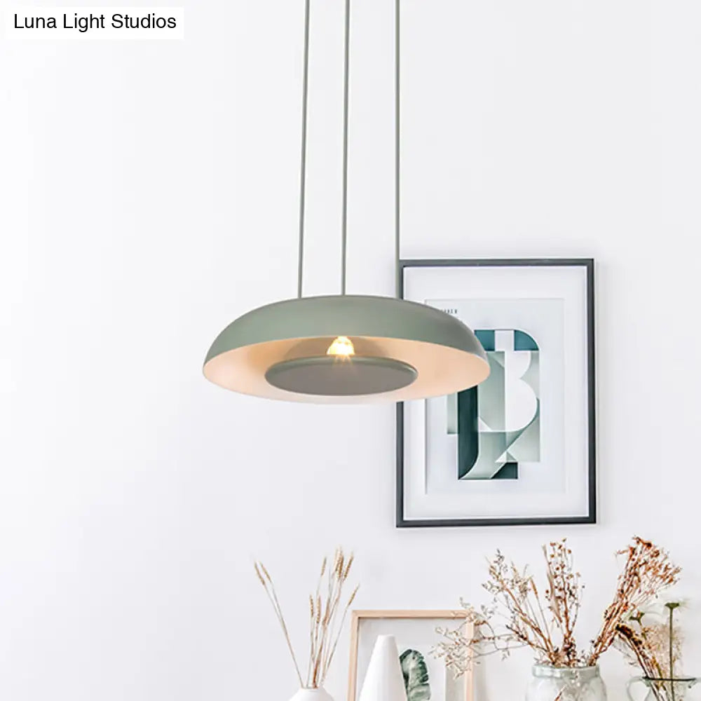 Macaron Pendant Lamp: Pink/Blue/Green Single Iron Hanging Light With Disc Bottom Perfect Over Table