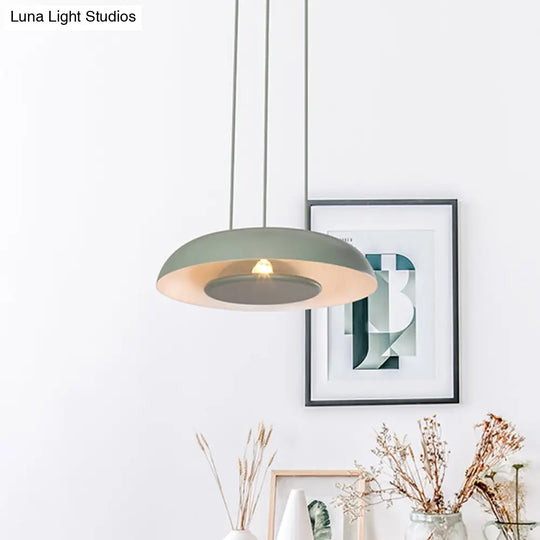 Macaron Pendant Lamp: Pink/Blue/Green Single Iron Hanging Light With Disc Bottom Perfect Over Table